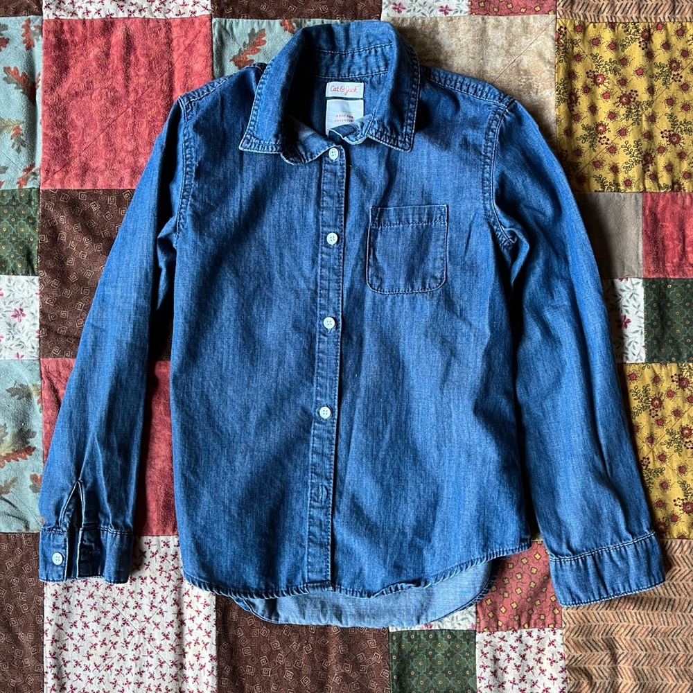 Target Cat & Jack Brand Girls’ Denim Button Down Shirt - Size L (10/12)